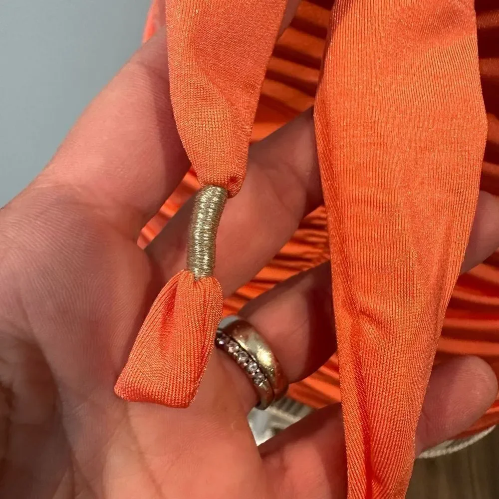 Athleta Ruched Swim Tank Orange Halter Style Small